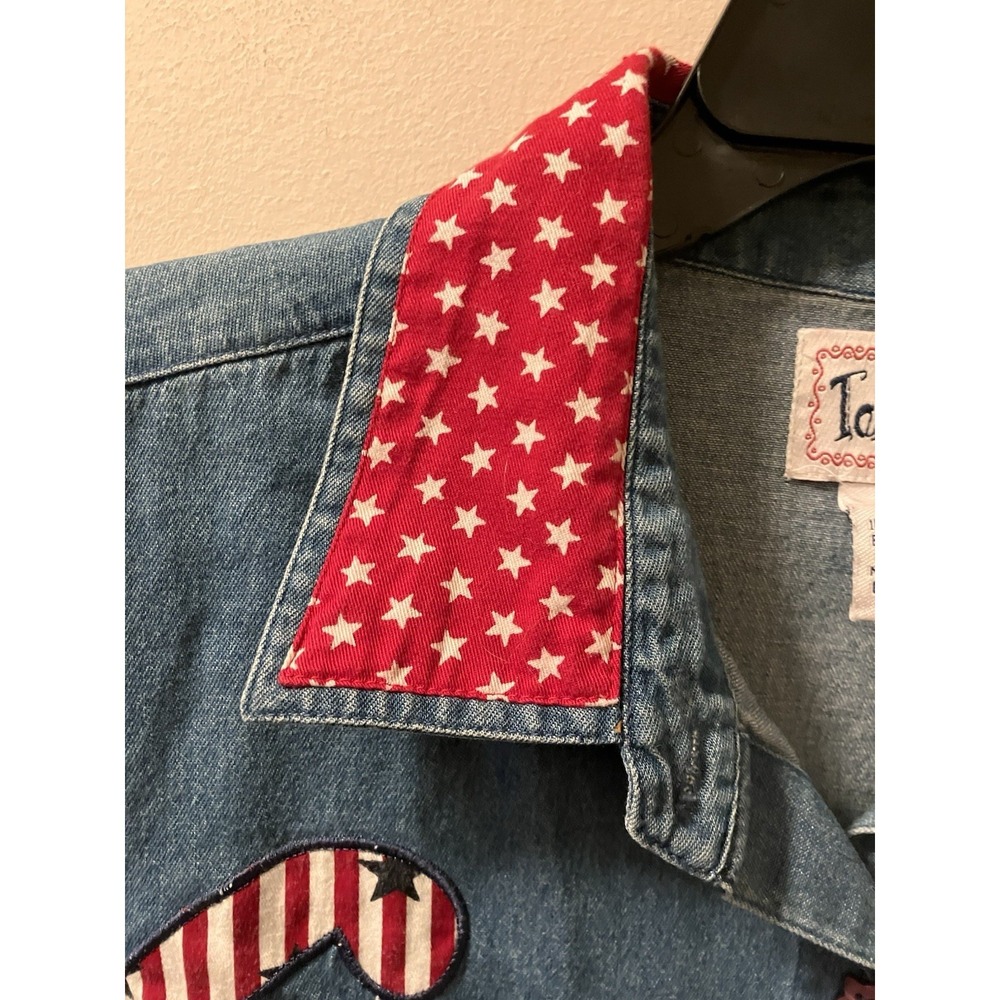 Tantrums Denim Shirt Cats Patriotic 4th Of July Stars Stripes Sz 2X Unique‎ - Picture 3 of 8